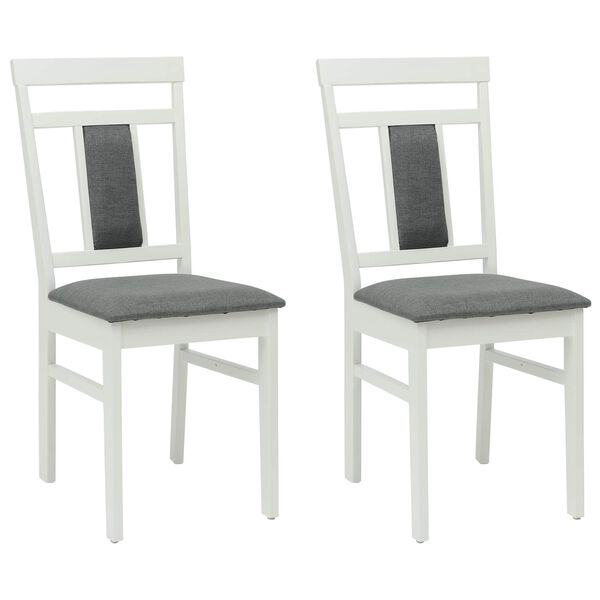 vidaXL Dining Chair 2 pcs White and Grey Solid Rubber Wood