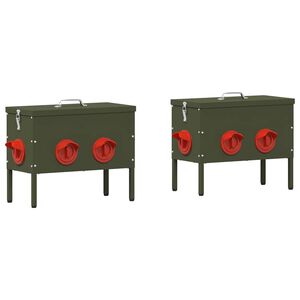 vidaXL Chicken Feeder 2 Olive Green 41.5 x 20.5 x 33 cm 15 kg