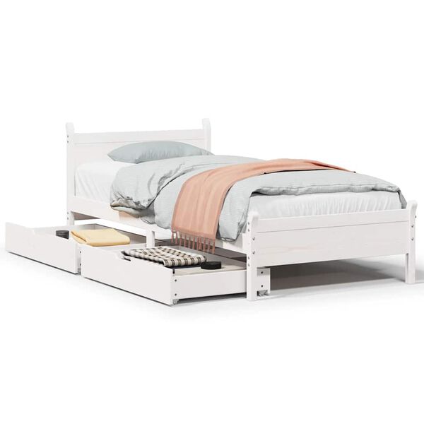 vidaXL Bed Frame without Mattress White 75x190 cm Small Single Solid Wood Pine
