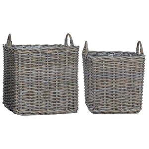 vidaXL Planter Basket with Storage 2 pcs Grey Lacak Rattan