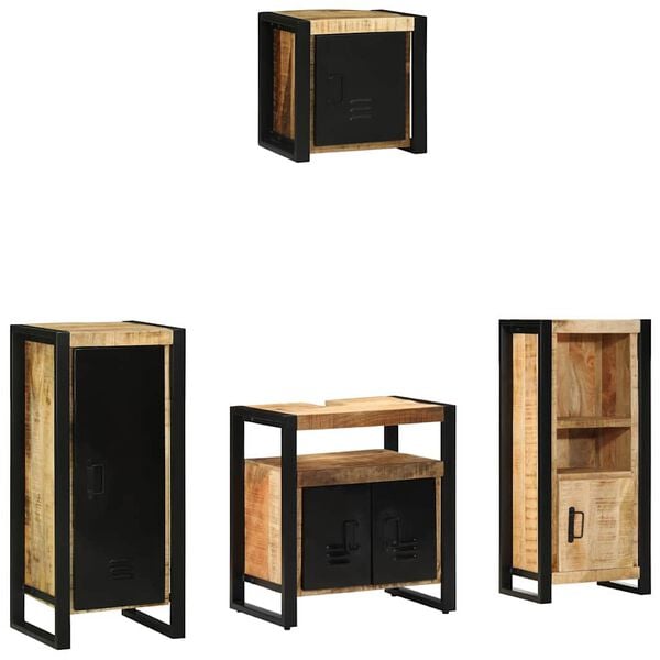 vidaXL Bathroom Furniture Set 4 pcs Brown and Black Solid Mango Wood