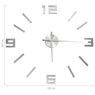 vidaXL 3D Wall Clock Modern Design Silver 100 cm XXL