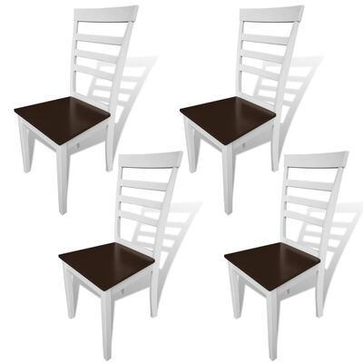 vidaXL Dining Chairs 4 pcs White and Brown Solid Wood and MDF