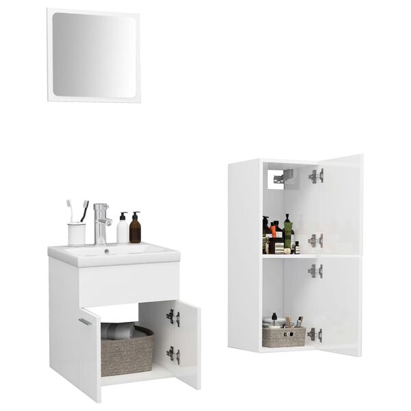 vidaXL Bathroom Furniture Set High Gloss White Engineered Wood