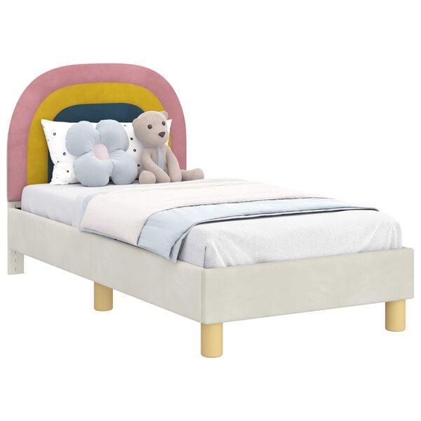 vidaXL Toddler Bed Frame with Headboard Cream 70 x 140 cm Velvet