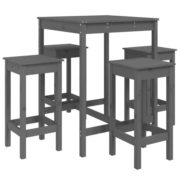vidaXL 5 Piece Garden Bar Set Grey Solid Wood Pine