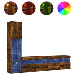 vidaXL 4 Piece TV Wall Units with LED Smoked Oak Engineered Wood
