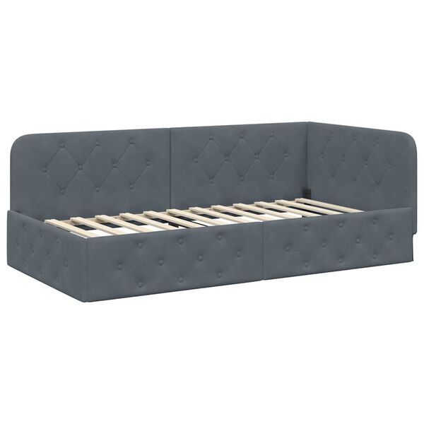 vidaXL Corner Bed Frame with Headboard Dark Grey 90 x 200 cm Velvet