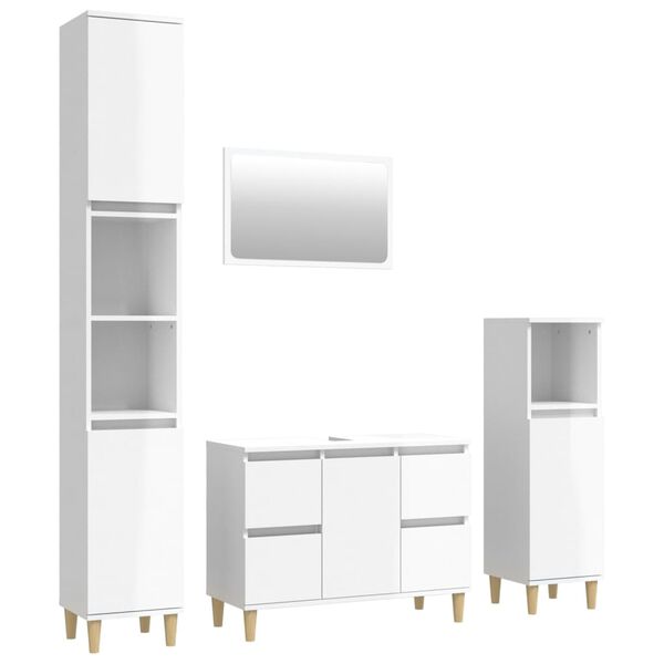 vidaXL 4 Piece Bathroom Furniture Set High Gloss White Engineered Wood