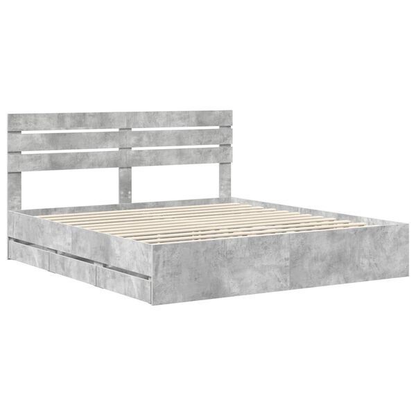 vidaXL Bed Frame with Drawer Concrete Grey 200 x 200 cm Engineer Wood