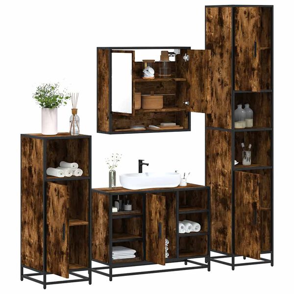 vidaXL 4&nbsp;Piece Bathroom Furniture Set&nbsp;Smoked Oak Engineered Wood