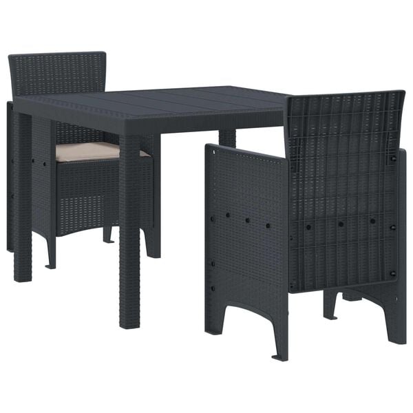 vidaXL Garden Dining Set 3 pcs Anthracite Polt rattan