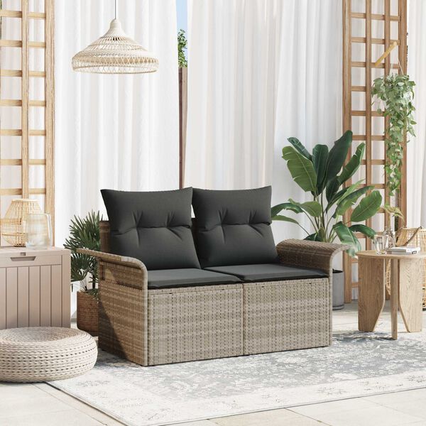 vidaXL Garden Sofa with Cushion Light Grey 141 x 62 x 69cm Poly Rattan
