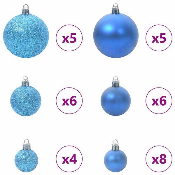 vidaXL Christmas Bauble Set with 150 LEDs 61 pcs Blue Plastic