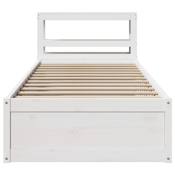 vidaXL Bed Frame with Headboard White 75x190 cm Small Single Solid Wood Pine