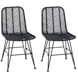 vidaXL Dining Chair 2 pcs Black 44.5 x 55 x 85 cm Rattan and Iron