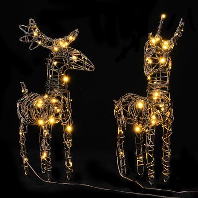 vidaXL Christmas Decorations 2 pcs Reindeers 80 LEDs Warm White Rattan