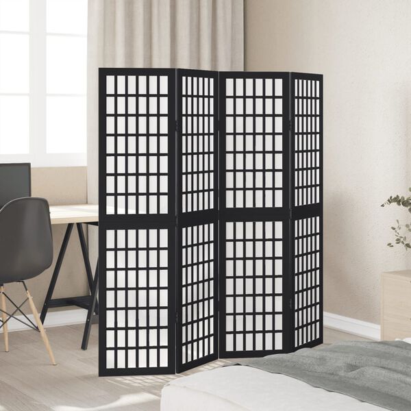 vidaXL Room Divider 4 Panels Black Solid Wood Paulownia