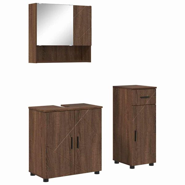 vidaXL Bathroom Furniture Set 3 pcs Brown Oak Engineered wood & Metal