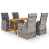 vidaXL 5 Piece Garden Dining Set with Cushions Grey Poly Rattan