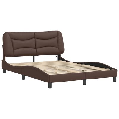 vidaXL Bed Frame with LED Lights Brown 120x200 cm Faux Leather