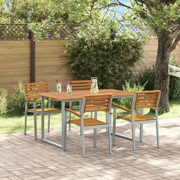 vidaXL Garden Dining Set 5 pcs Grey and brown Solid acacia wood