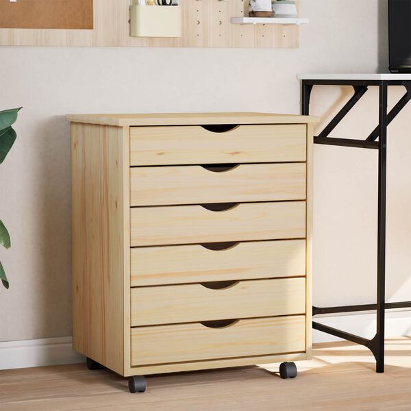 vidaXL Rolling Cabinet with Drawers MOSS Clear Varnish Solid Pine wood