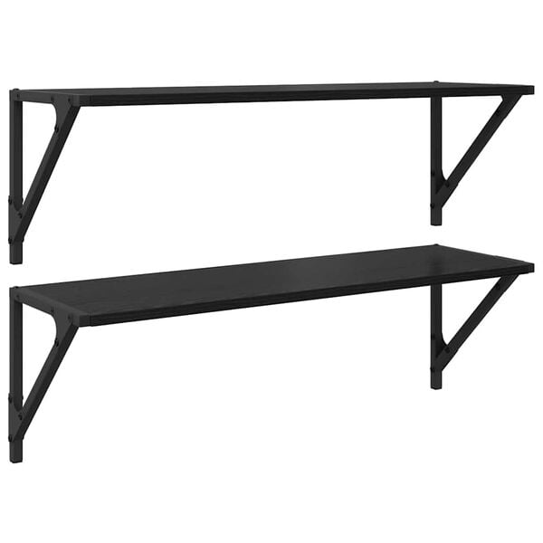 vidaXL Wall Shelves 2 pcs Black Oak 80 x 25 x 25.5 cm Engineered Wood