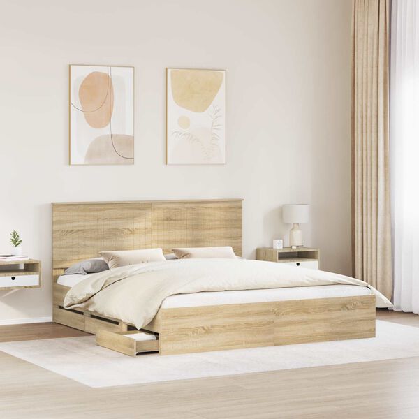 vidaXL Bed Frame with Drawer Sonoma Oak 180 x 200 cm Engineer Wood