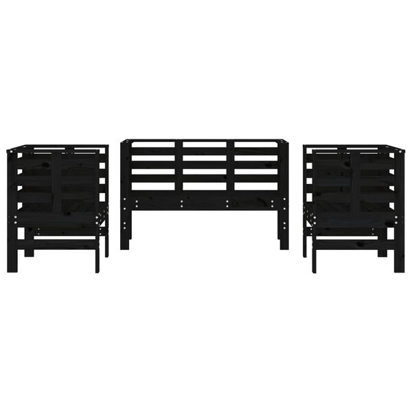 vidaXL 3 Piece Garden Lounge Set Black Solid Wood Pine