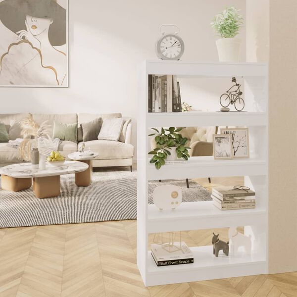 vidaXL Book Cabinet/Room Divider High Gloss White 80x30x135 cm Engineered Wood