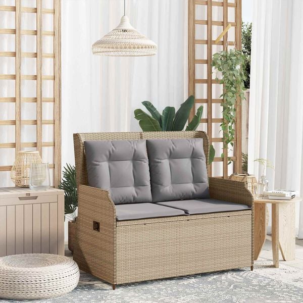 vidaXL Garden Bench Beige Poly Rattan