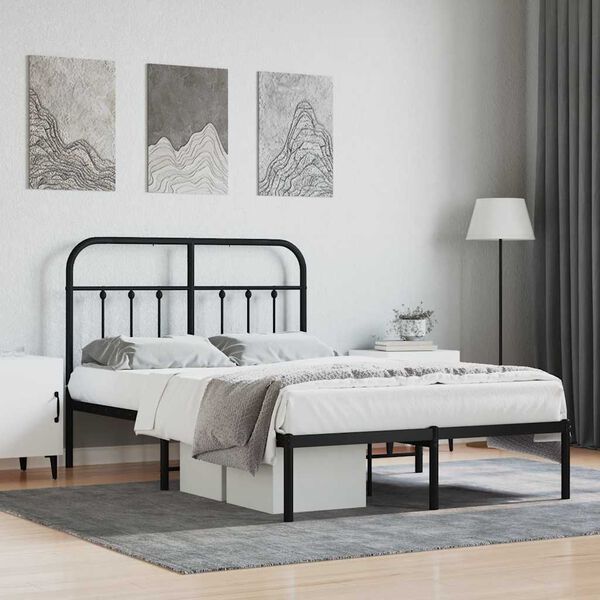 vidaXL Metal Bed Frame without Mattress with Headboard Black 120x190cm