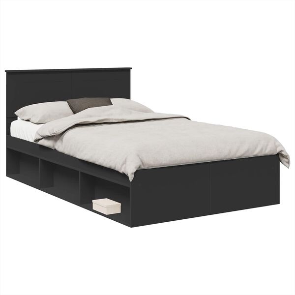 vidaXL Bed Frame with Headboard Black 120 x 200 cm Engineered wood