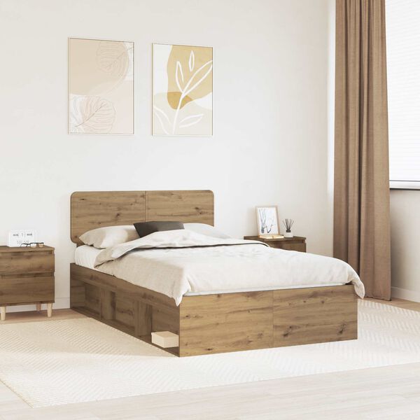 vidaXL Bed Frame Artisian Oak 120 x 200 cm Solid Pine Wood