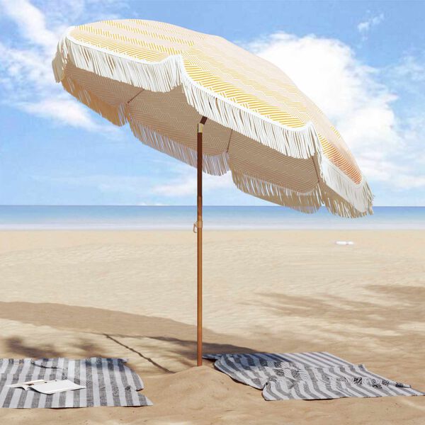 vidaXL Beach Parasol Yellow and White 205 x 205 x 210 cm