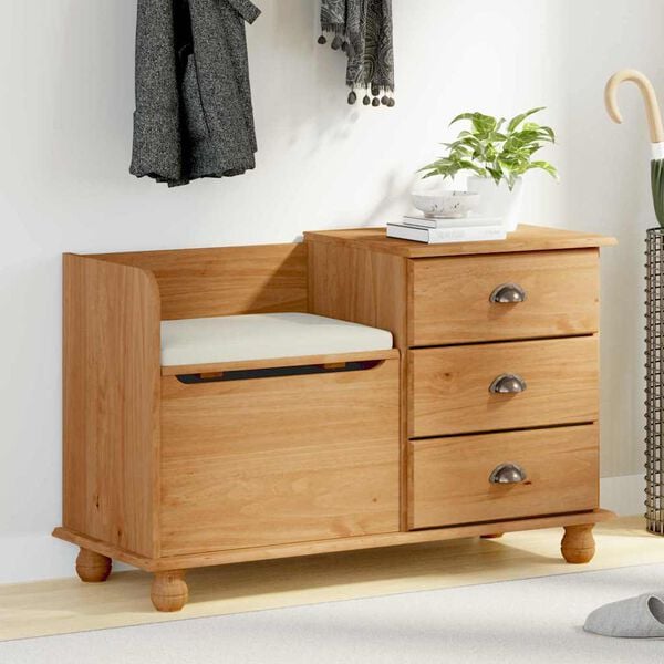 vidaXL Storage Bench ASKIM Brown 100 x 39 x 62 cm Solid Pine Wood