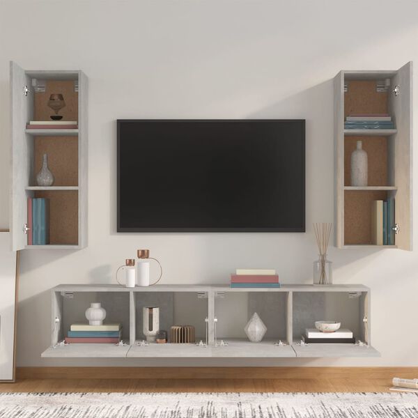 vidaXL 4 Piece TV Cabinet Set Concrete Grey Engineered Wood