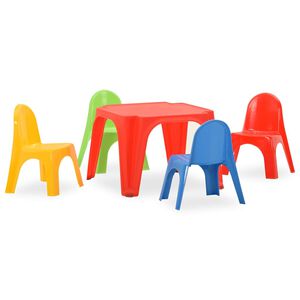 vidaXL Kids Table And Chair | Red, green, yellow, blue | 100% PP (polypropylene)