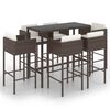 vidaXL 7 Piece Garden Bar Set with Cushions Poly Rattan Brown