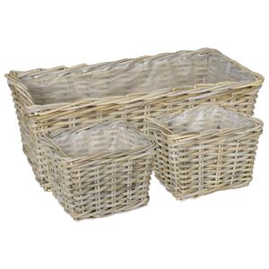 vidaXL Planter Basket GENDT 3 pcs Natural Grey Kubu Rattan