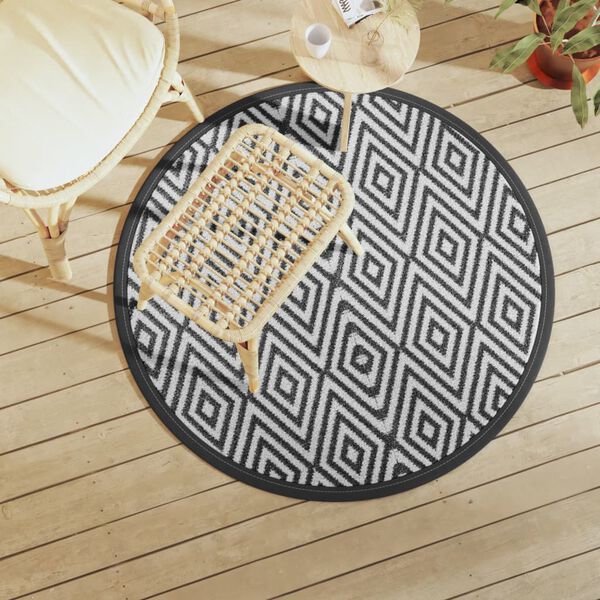 vidaXL Outdoor Carpet ARAKIL White and Black Ø120 cm PP