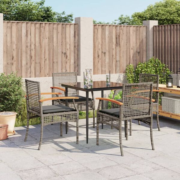 vidaXL 5 Piece Garden Dining Set with Cushions Grey Poly Rattan