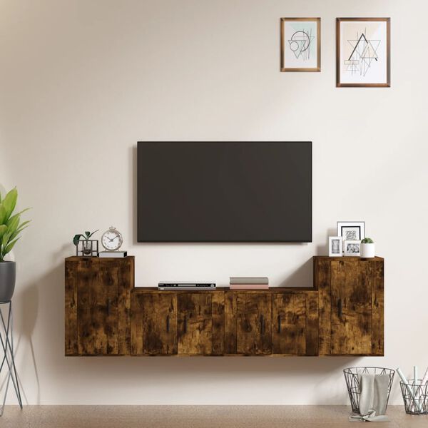 vidaXL 4 Piece TV Cabinet Set Smoked Oak Engineered Wood