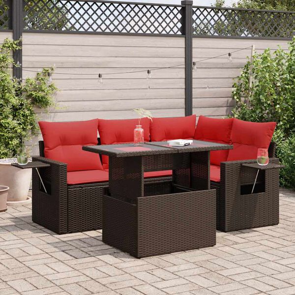 vidaXL 5 Piece Garden Sofa Set with Cushions Brown Poly Rattan Acacia