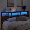 vidaXL Headboard Cabinet with LED Smoked Oak 220x17x102 cm