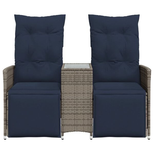 vidaXL Reclining Garden Sofa 2-Seater with Table Grey Poly Rattan