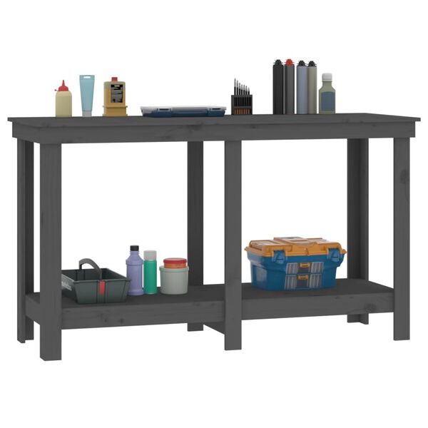 vidaXL Work Bench Grey 140x50x80 cm Solid Wood Pine