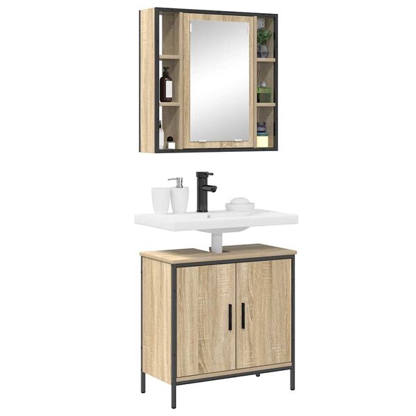 vidaXL Bathroom Furniture Set with Shelf 2 pcs Brown Engineered wood
