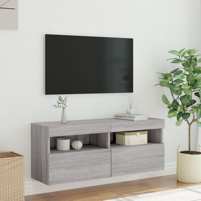vidaXL TV Wall Cabinet with LED Lights Grey Sonoma 100x30x40 cm